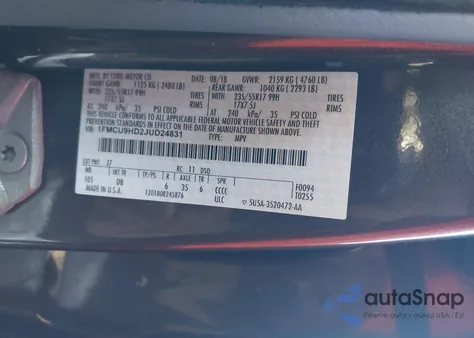 2018 Ford Escape Sel из США, поврежденный, VIN 1FMCU9HD2JUD24831